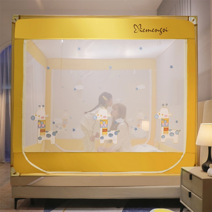 91家纺网 家纺一手货源 找家纺 飞轮海蚊帐 2026春夏新款卡通毛巾绣坐床蚊帐-Z79刺绣款 彩色小鹿（嫩黄）