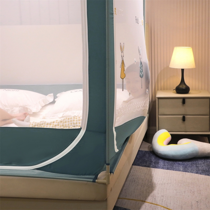 91家纺网 家纺一手货源 找家纺 飞轮海蚊帐 2026春夏新款卡通毛巾绣坐床蚊帐-Z79刺绣款 芭蕾兔