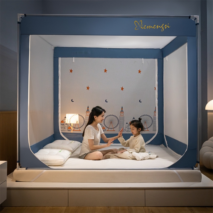 91家纺网 家纺一手货源 找家纺 飞轮海蚊帐 2026春夏新款卡通毛巾绣坐床蚊帐-Z79刺绣款 摩天轮