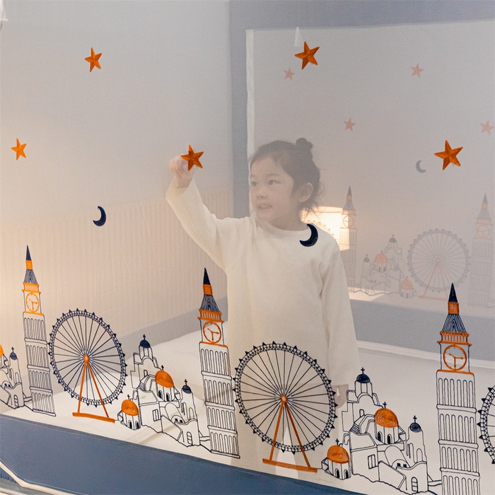 91家纺网 家纺一手货源 找家纺 飞轮海蚊帐 2026春夏新款卡通毛巾绣坐床蚊帐-Z79刺绣款 摩天轮