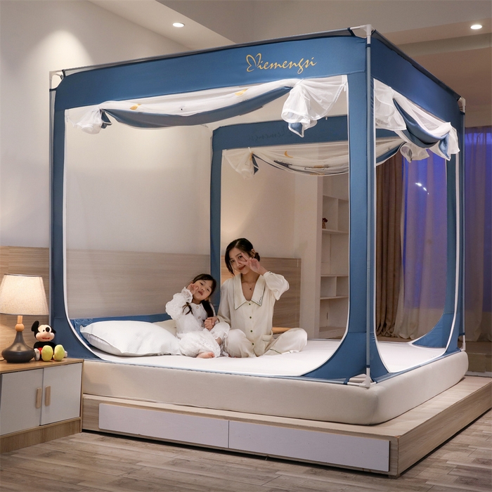 91家纺网 家纺一手货源 找家纺 飞轮海蚊帐 2026春夏新款卡通毛巾绣坐床蚊帐-Z79刺绣款 幸福之家