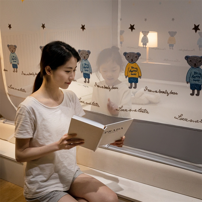 91家纺网 家纺一手货源 找家纺 飞轮海蚊帐 2026春夏新款卡通毛巾绣坐床蚊帐-Z79刺绣款 布偶小熊