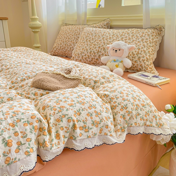 91家纺网 家纺一手货源 找家纺 豫见家纺 2026新款A类仿棉云感纱花边四件套 芊芊花海