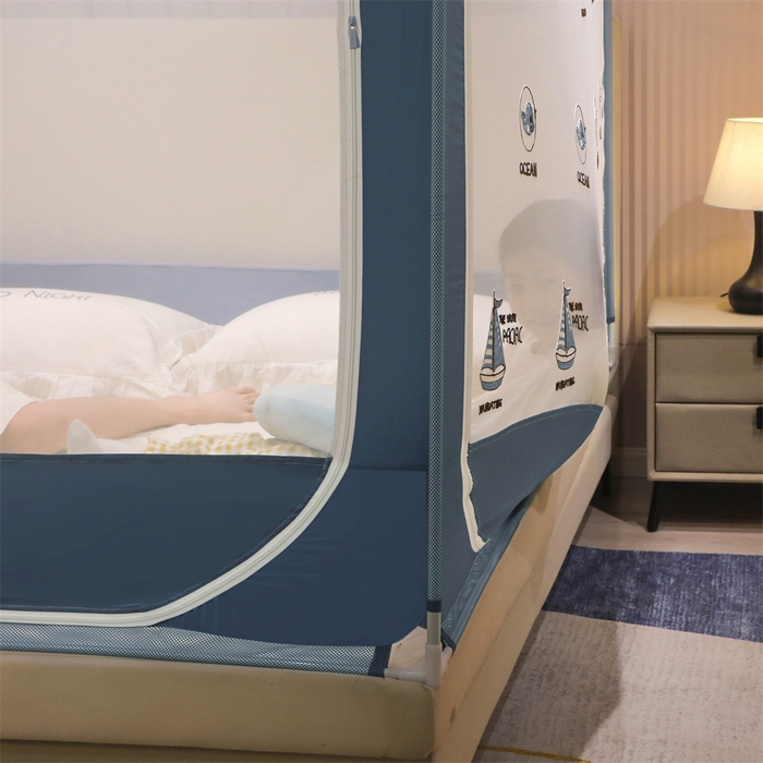 91家纺网 家纺一手货源 找家纺 飞轮海蚊帐 2026春夏新款卡通毛巾绣坐床蚊帐-Z79刺绣款 鲸鱼于帆船