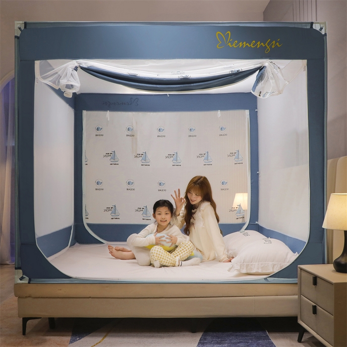 91家纺网 家纺一手货源 找家纺 飞轮海蚊帐 2026春夏新款卡通毛巾绣坐床蚊帐-Z79刺绣款 鲸鱼于帆船