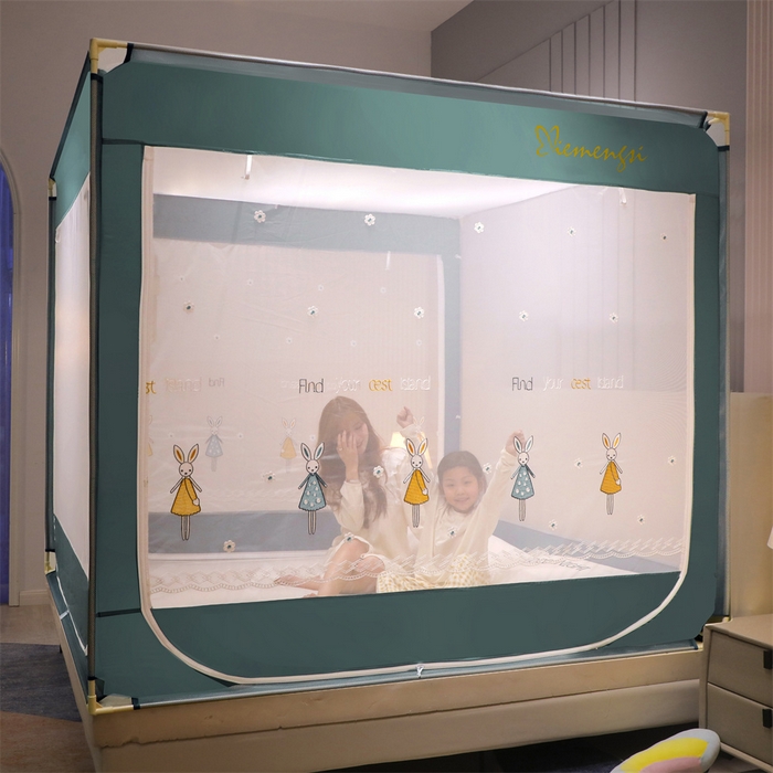 91家纺网 家纺一手货源 找家纺 飞轮海蚊帐 2026春夏新款卡通毛巾绣坐床蚊帐-Z79刺绣款 芭蕾兔