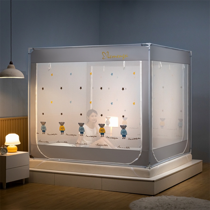 91家纺网 家纺一手货源 找家纺 飞轮海蚊帐 2026春夏新款卡通毛巾绣坐床蚊帐-Z79刺绣款 布偶小熊