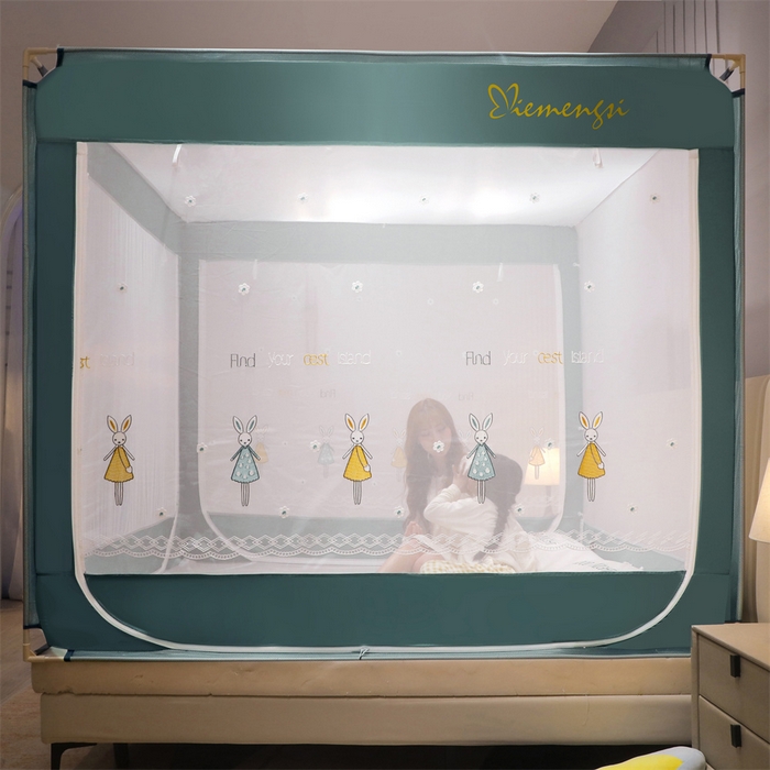 91家纺网 家纺一手货源 找家纺 飞轮海蚊帐 2026春夏新款卡通毛巾绣坐床蚊帐-Z79刺绣款 芭蕾兔