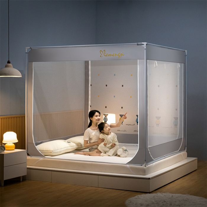 91家纺网 家纺一手货源 找家纺 飞轮海蚊帐 2026春夏新款卡通毛巾绣坐床蚊帐-Z79刺绣款 布偶小熊