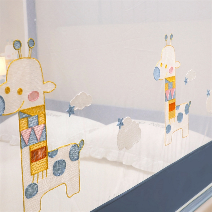 91家纺网 家纺一手货源 找家纺 飞轮海蚊帐 2026春夏新款卡通毛巾绣坐床蚊帐-Z79刺绣款 彩色小鹿（宾利蓝）