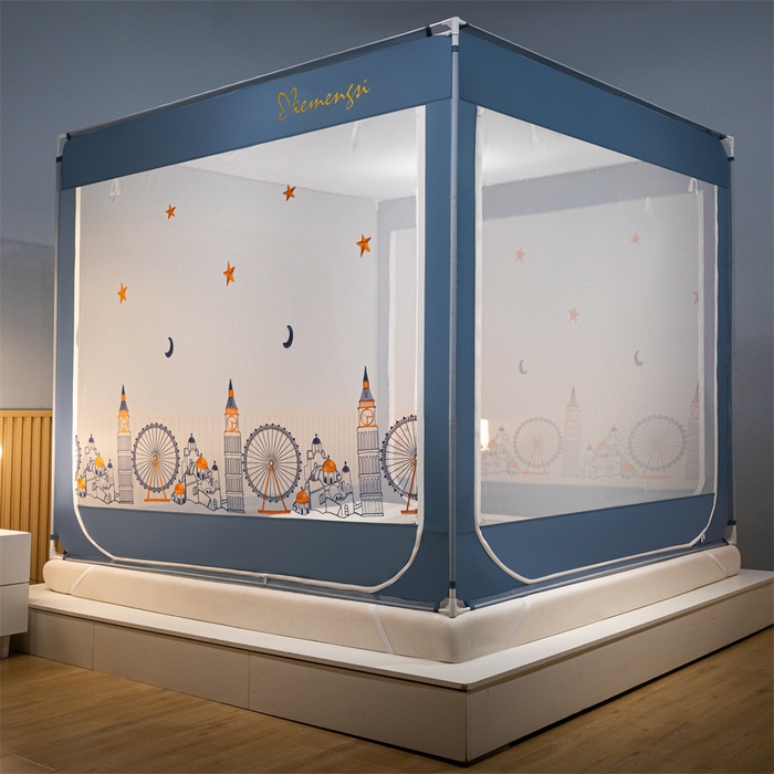 91家纺网 家纺一手货源 找家纺 飞轮海蚊帐 2026春夏新款卡通毛巾绣坐床蚊帐-Z79刺绣款 摩天轮