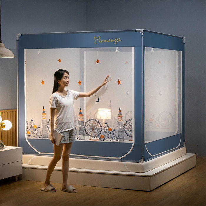 91家纺网 家纺一手货源 找家纺 飞轮海蚊帐 2026春夏新款卡通毛巾绣坐床蚊帐-Z79刺绣款 摩天轮