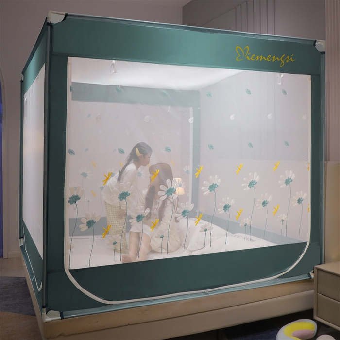 91家纺网 家纺一手货源 找家纺 飞轮海蚊帐 2026春夏新款卡通毛巾绣坐床蚊帐-Z79刺绣款 舞动蜻蜓