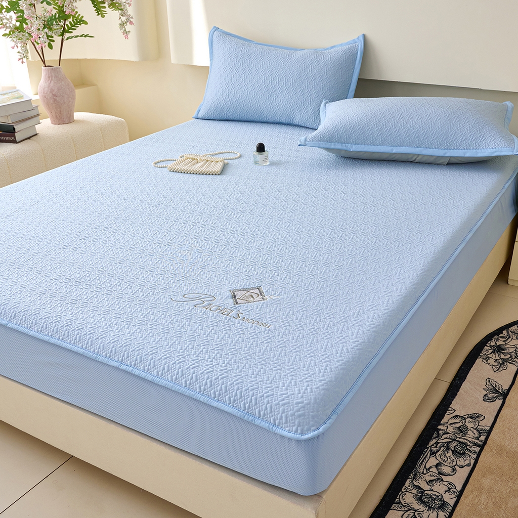 91家纺网 家纺一手货源 找家纺 莱家富 2026新款A类凉感冰豆豆席凉席三件套席子-床笠款 乐享生活-蓝