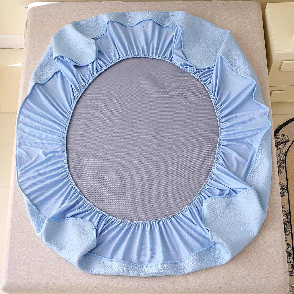 91家纺网 家纺一手货源 找家纺 莱家富 2026新款A类凉感冰豆豆席凉席三件套席子-床笠款 乐享生活-蓝