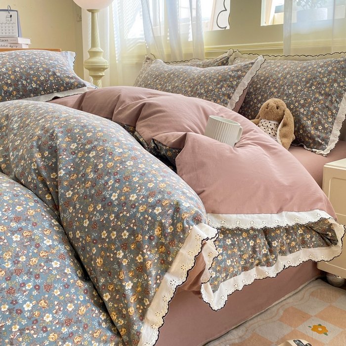 91家纺网 家纺一手货源 找家纺 豫见家纺 2026新款A类仿棉云感纱花边四件套 梵高印象