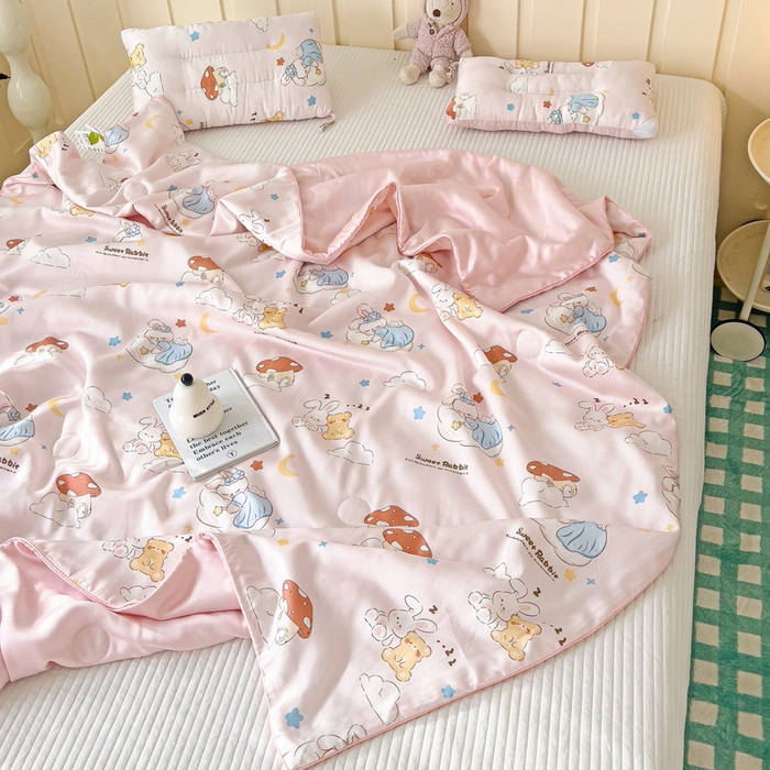 91家纺网 家纺一手货源 找家纺 十九色 2026春夏新款50莱赛尔卡通印花儿童夏被夏凉被空调被 瞌睡兔