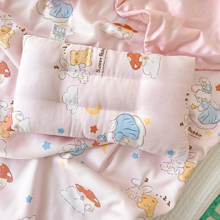 91家纺网 家纺一手货源 找家纺 十九色 2026春夏新款50莱赛尔卡通印花儿童夏被夏凉被空调被 瞌睡兔