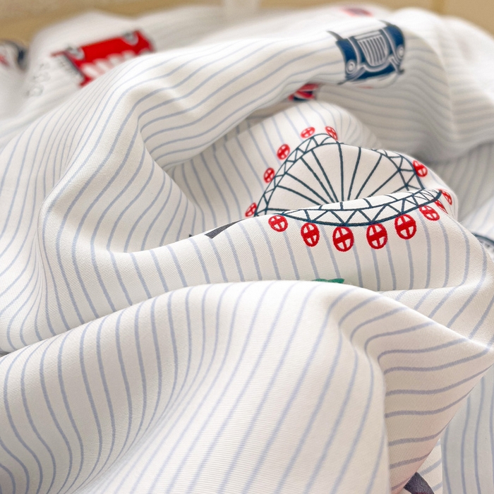 91家纺网 家纺一手货源 找家纺 十九色 2026春夏新款50莱赛尔卡通印花儿童夏被夏凉被空调被 伦敦巴士