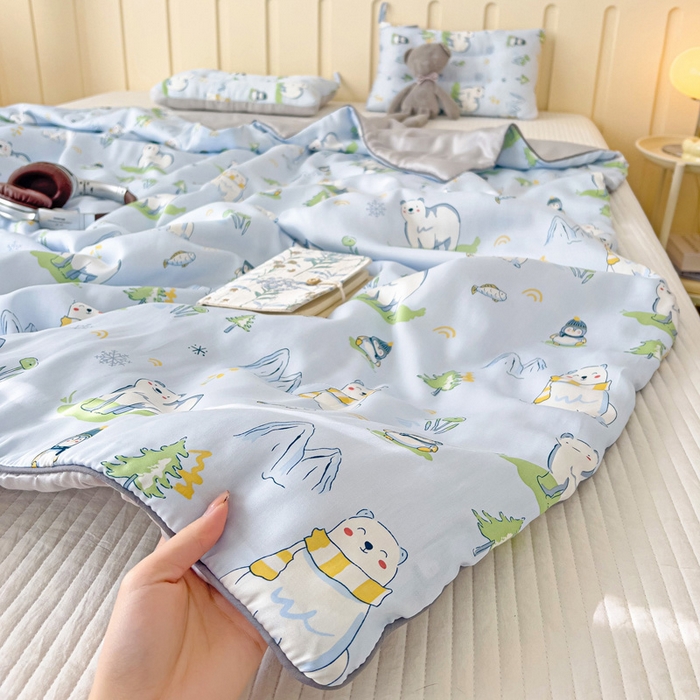 91家纺网 家纺一手货源 找家纺 十九色 2026春夏新款50莱赛尔卡通印花儿童夏被夏凉被空调被 北极熊
