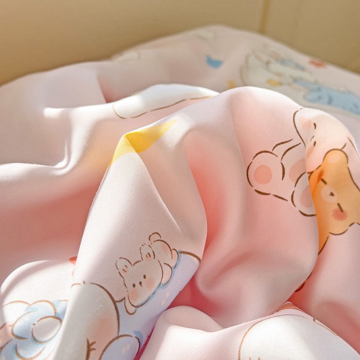 91家纺网 家纺一手货源 找家纺 十九色 2026春夏新款50莱赛尔卡通印花儿童夏被夏凉被空调被 瞌睡兔