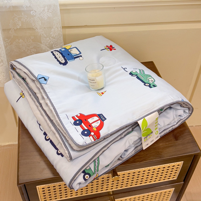 91家纺网 家纺一手货源 找家纺 十九色 2026春夏新款50莱赛尔卡通印花儿童夏被夏凉被空调被 汽车家族