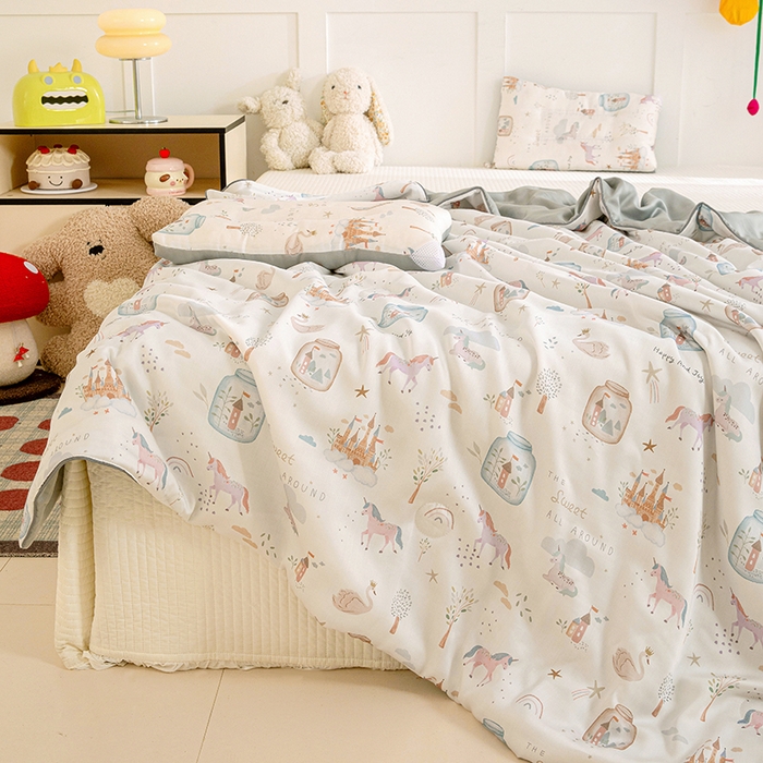 91家纺网 家纺一手货源 找家纺 （总）十九色 2026春夏新款50莱赛尔卡通印花儿童夏被夏凉被空调被