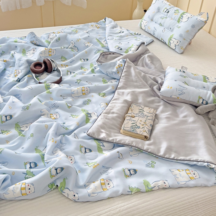 91家纺网 家纺一手货源 找家纺 十九色 2026春夏新款50莱赛尔卡通印花儿童夏被夏凉被空调被 北极熊