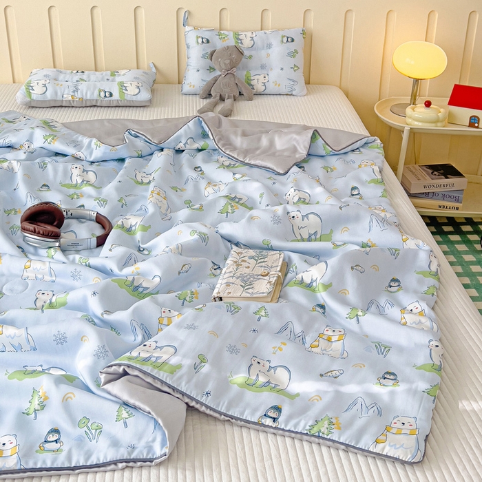 91家纺网 家纺一手货源 找家纺 十九色 2026春夏新款50莱赛尔卡通印花儿童夏被夏凉被空调被 北极熊