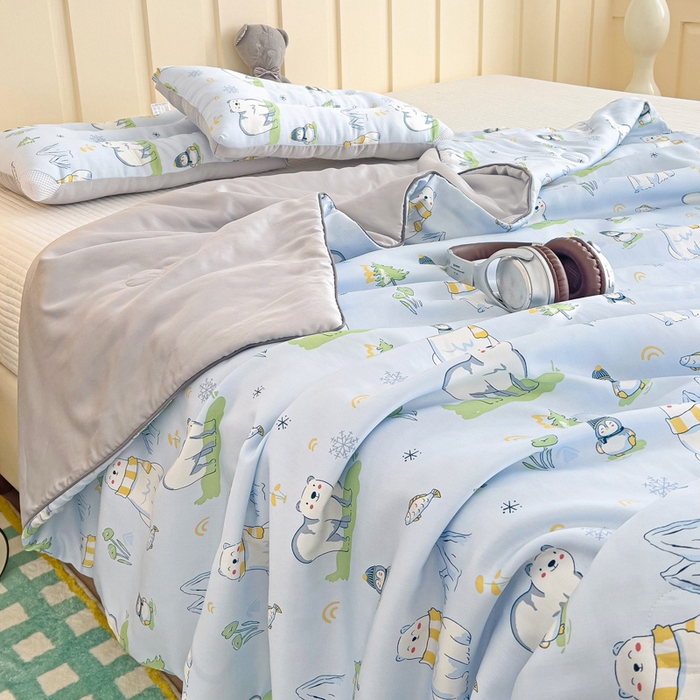 十九色 2026春夏新款50莱赛尔卡通印花儿童夏被夏凉被空调被 北极熊