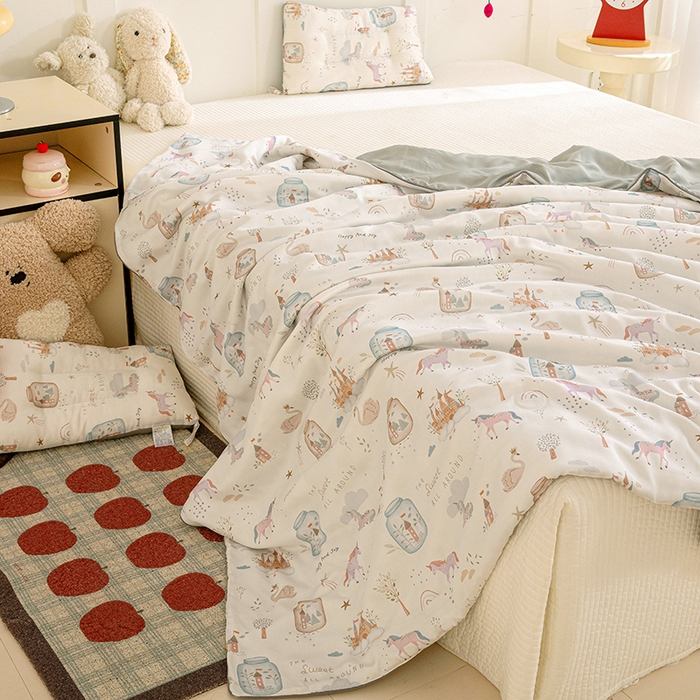 91家纺网 家纺一手货源 找家纺 （总）十九色 2026春夏新款50莱赛尔卡通印花儿童夏被夏凉被空调被