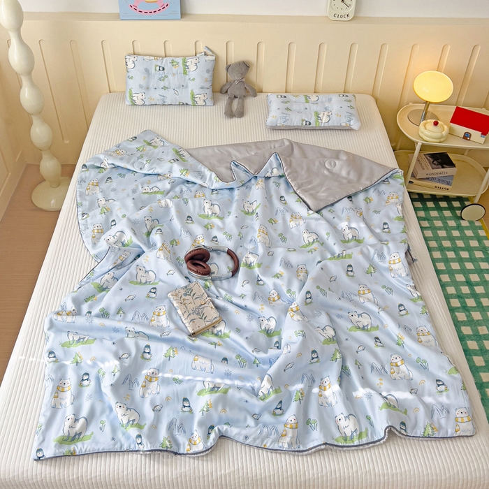 91家纺网 家纺一手货源 找家纺 十九色 2026春夏新款50莱赛尔卡通印花儿童夏被夏凉被空调被 北极熊
