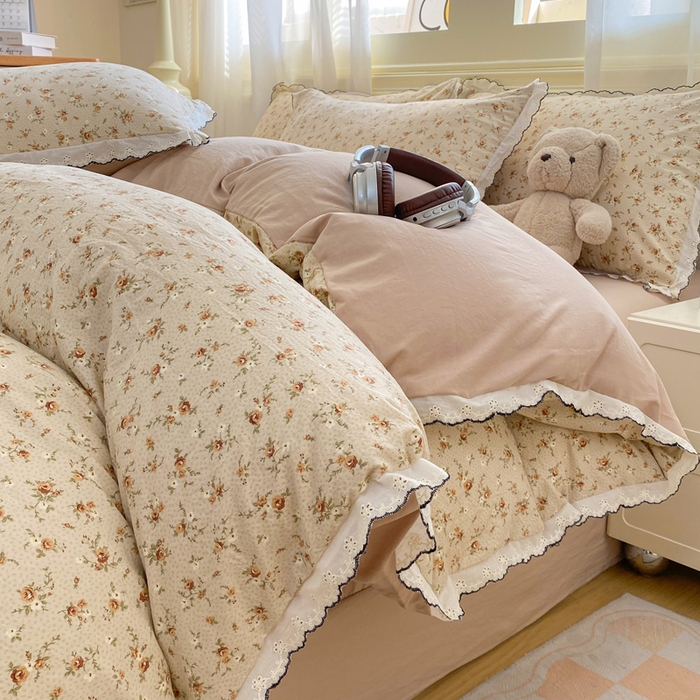 91家纺网 家纺一手货源 找家纺 豫见家纺 2026新款A类仿棉云感纱花边四件套 琥珀流光