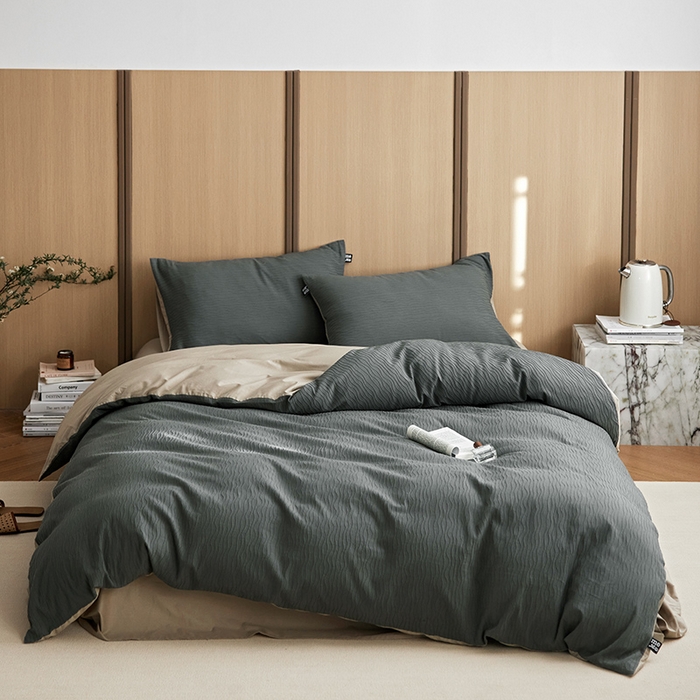 （总）沐珩家纺 2026新款全棉波纹纱提花四件套-原木风