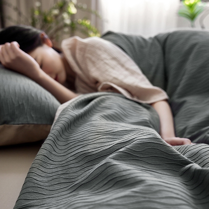 91家纺网 家纺一手货源 找家纺 （总）沐珩家纺 2026新款全棉波纹纱提花四件套-原木风