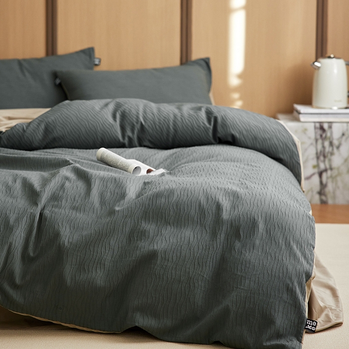 91家纺网 家纺一手货源 找家纺 （总）沐珩家纺 2026新款全棉波纹纱提花四件套-原木风