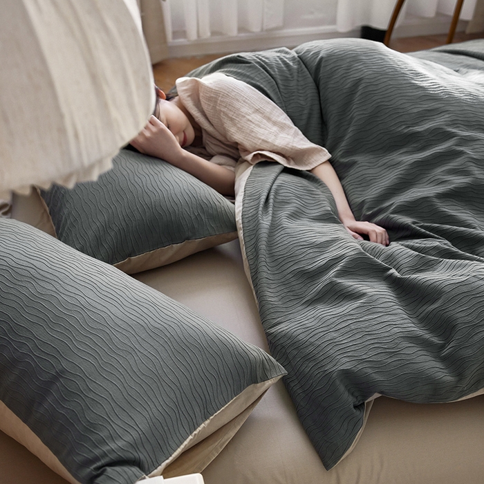 91家纺网 家纺一手货源 找家纺 （总）沐珩家纺 2026新款全棉波纹纱提花四件套-原木风