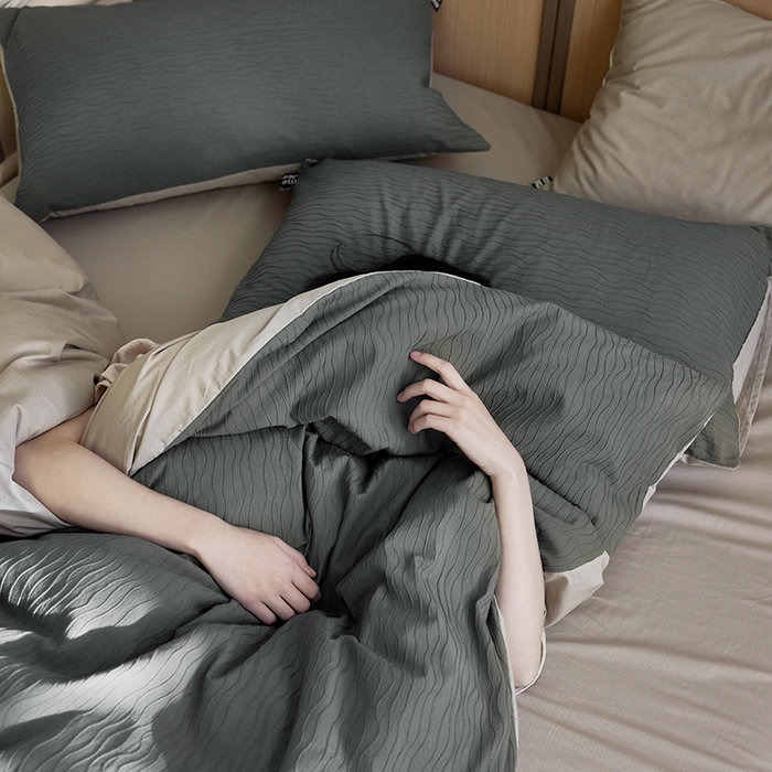 91家纺网 家纺一手货源 找家纺 （总）沐珩家纺 2026新款全棉波纹纱提花四件套-原木风