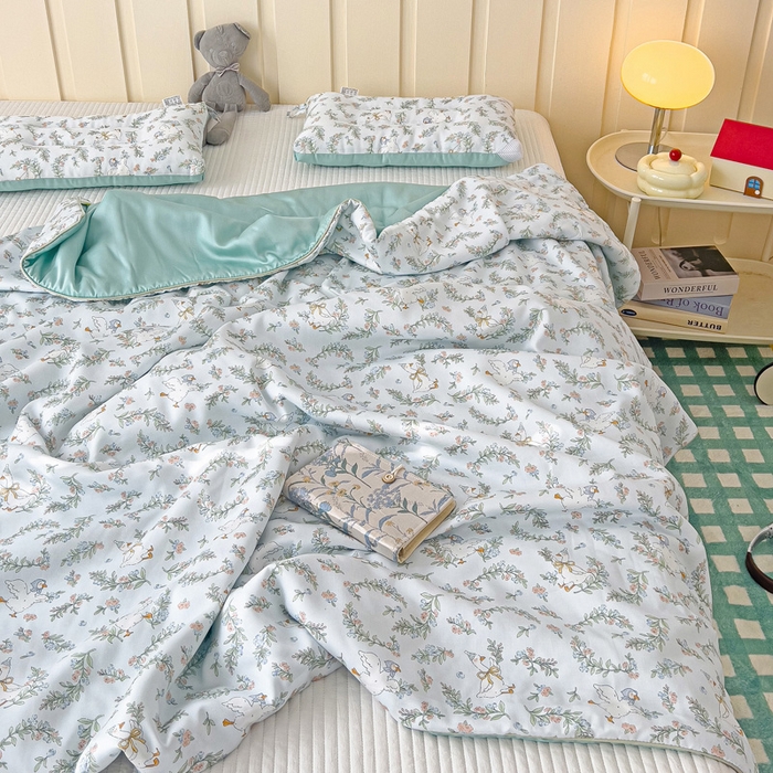 91家纺网 家纺一手货源 找家纺 十九色 2026春夏新款50莱赛尔卡通印花儿童夏被夏凉被空调被 大白鹅