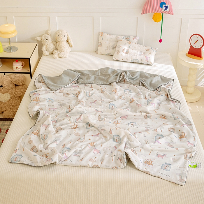 91家纺网 家纺一手货源 找家纺 十九色 2026春夏新款50莱赛尔卡通印花儿童夏被夏凉被空调被 许愿瓶