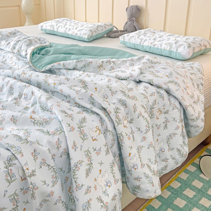 91家纺网 家纺一手货源 找家纺 十九色 2026春夏新款50莱赛尔卡通印花儿童夏被夏凉被空调被 大白鹅