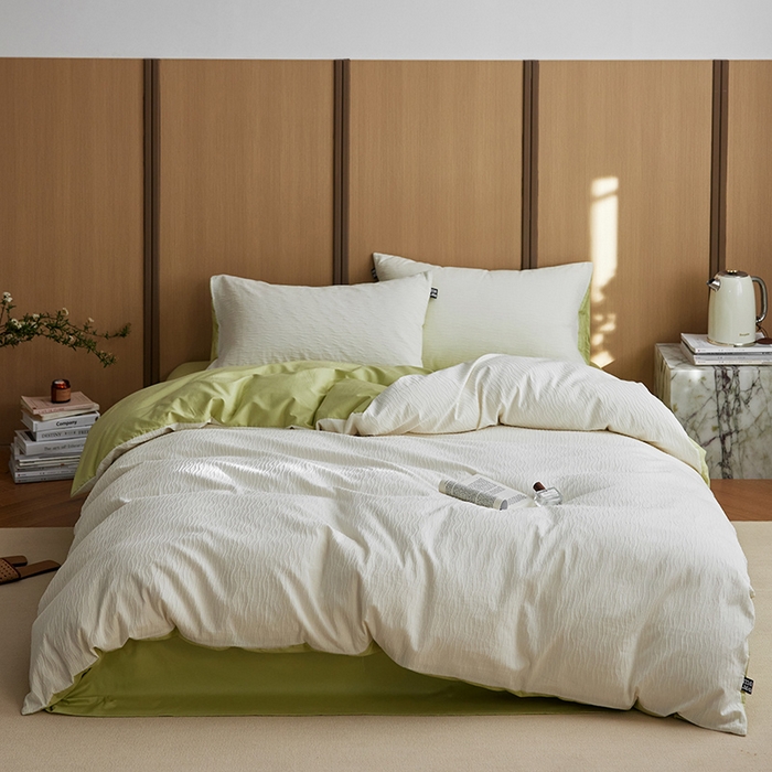 91家纺网 家纺一手货源 找家纺 （总）沐珩家纺 2026新款全棉波纹纱提花四件套-原木风