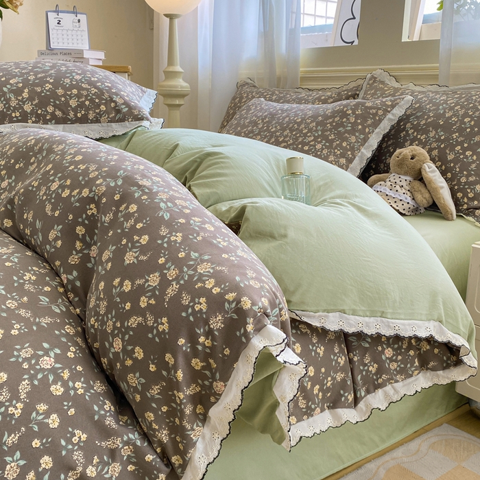 91家纺网 家纺一手货源 找家纺 豫见家纺 2026新款A类仿棉云感纱花边四件套 花漫漫