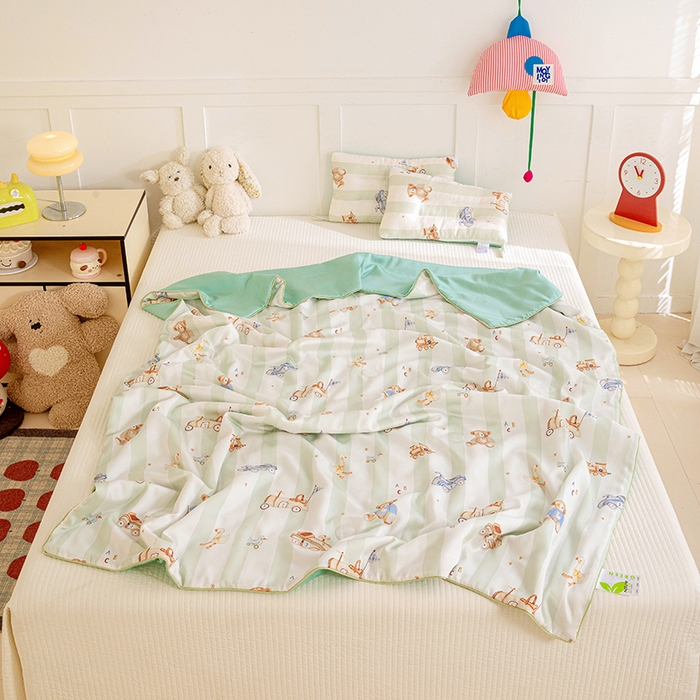 91家纺网 家纺一手货源 找家纺 十九色 2026春夏新款50莱赛尔卡通印花儿童夏被夏凉被空调被 春日玩伴