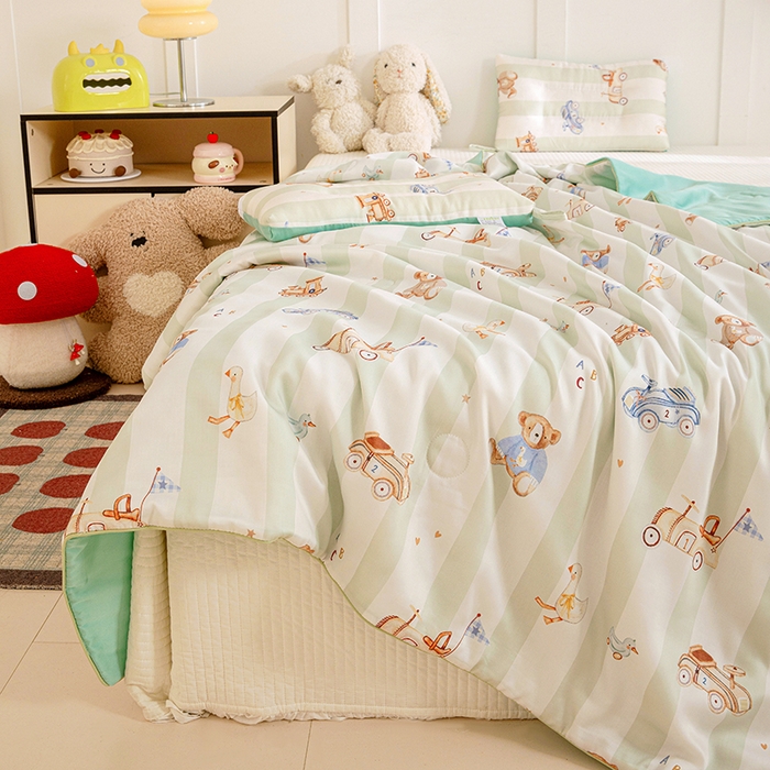 91家纺网 家纺一手货源 找家纺 十九色 2026春夏新款50莱赛尔卡通印花儿童夏被夏凉被空调被 春日玩伴