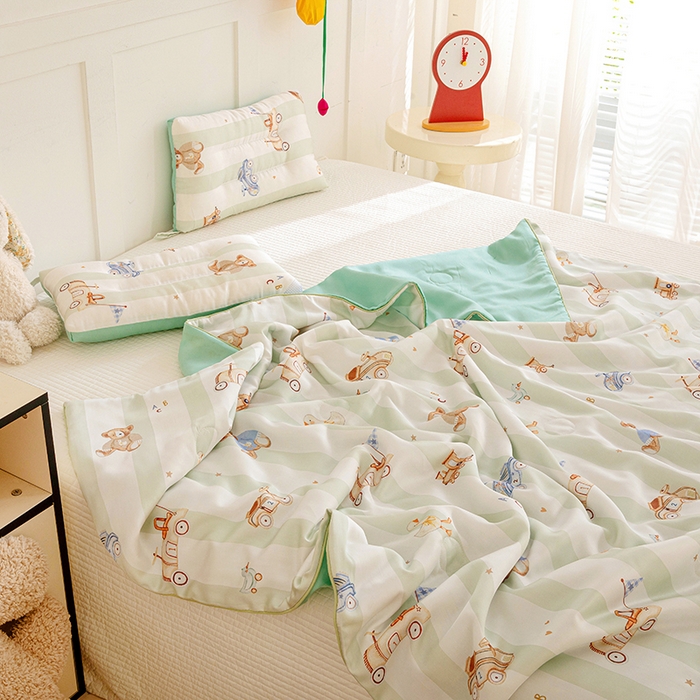 91家纺网 家纺一手货源 找家纺 十九色 2026春夏新款50莱赛尔卡通印花儿童夏被夏凉被空调被 春日玩伴