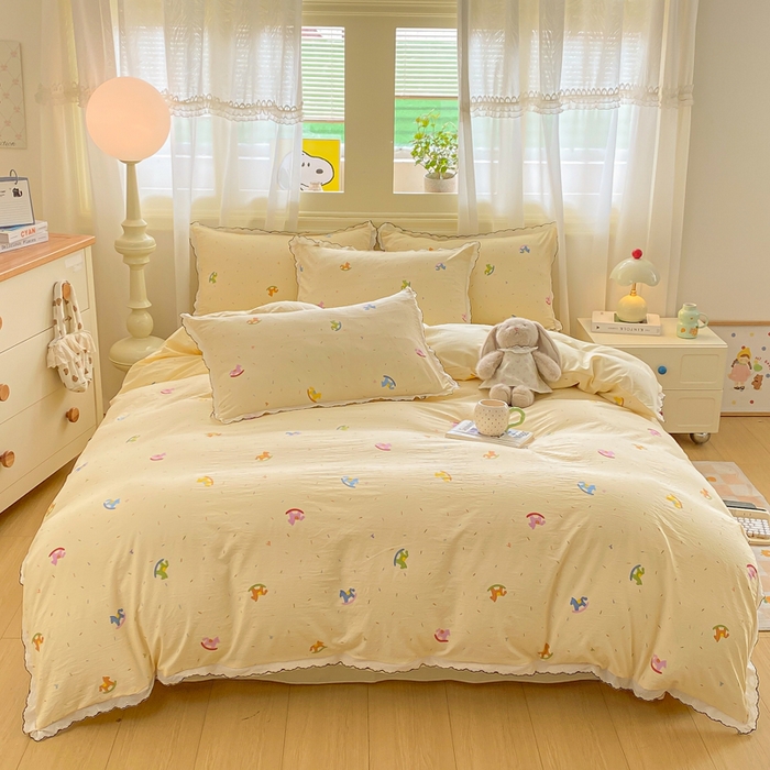 91家纺网 家纺一手货源 找家纺 豫见家纺 2026新款A类仿棉云感纱花边四件套 浪漫花叙