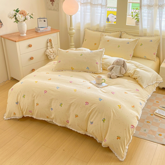 91家纺网 家纺一手货源 找家纺 豫见家纺 2026新款A类仿棉云感纱花边四件套 浪漫花叙