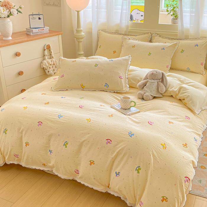 91家纺网 家纺一手货源 找家纺 豫见家纺 2026新款A类仿棉云感纱花边四件套 浪漫花叙