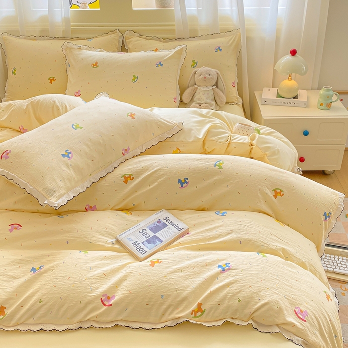 91家纺网 家纺一手货源 找家纺 豫见家纺 2026新款A类仿棉云感纱花边四件套 浪漫花叙